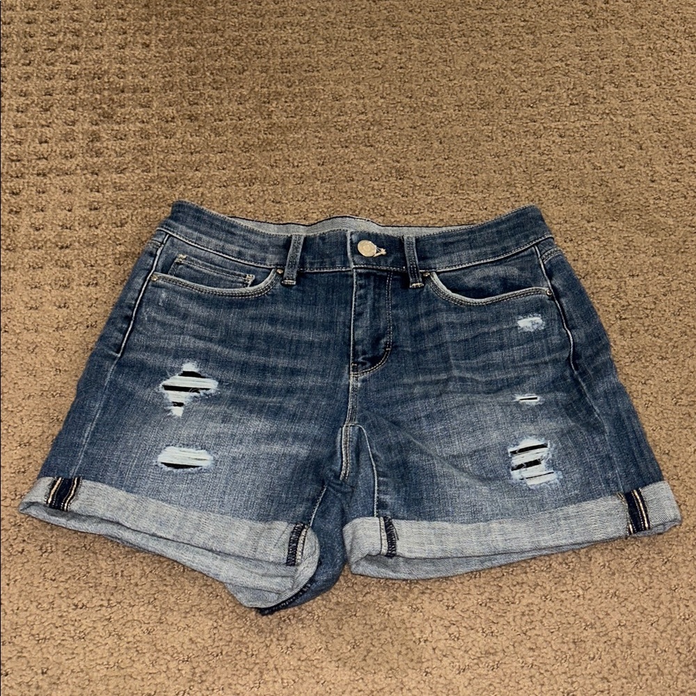 White House Black Market Blue Distressed Jean Shorts